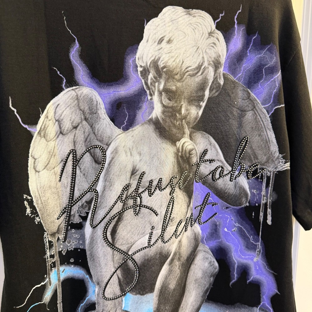 GSTR Refuse to be Silent Angel Skull Graphic Tee Black RGK-10-6115R Small - Picture 7 of 9